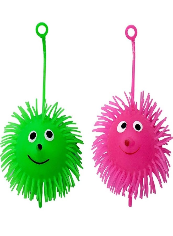 R.S Puffer Ball with Flashing Light Stress Relief Squeeze Ball Fun Toy (Pack of 2 Pcs) for Kids and Adults (Green + Dark Pink) (Pack of 2 Pcs) - Image 1